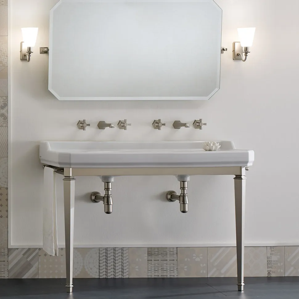 Consolle Vintage da Bagno L 135 cm Vasca Doppia Ceramica Made in Italy – Nausica