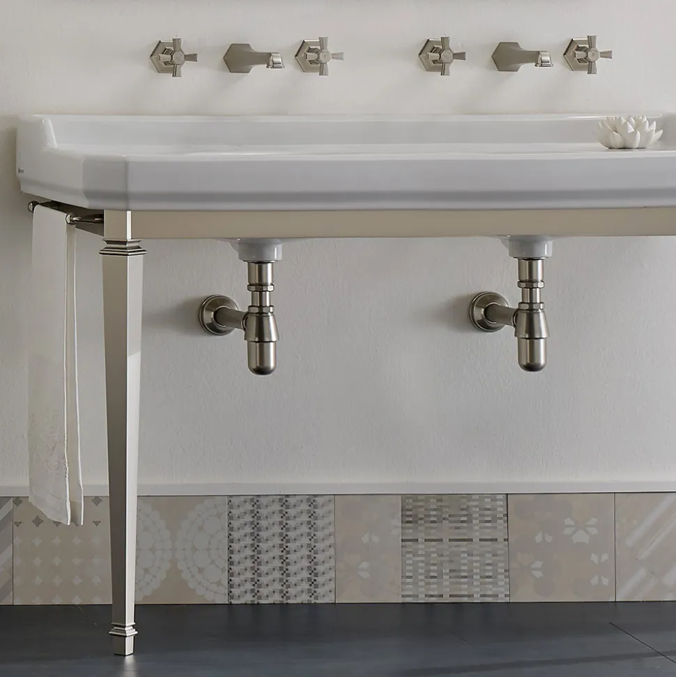 Consolle Vintage da Bagno L 135 cm Vasca Doppia Ceramica Made in Italy – Nausica