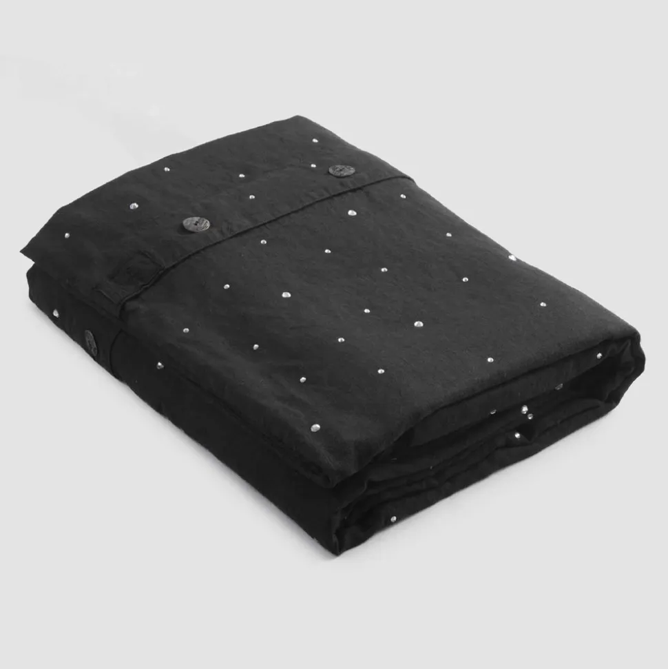 Copripiumone in Lino Nero con Cristalli Letto Matrimoniale di Lusso - Damante