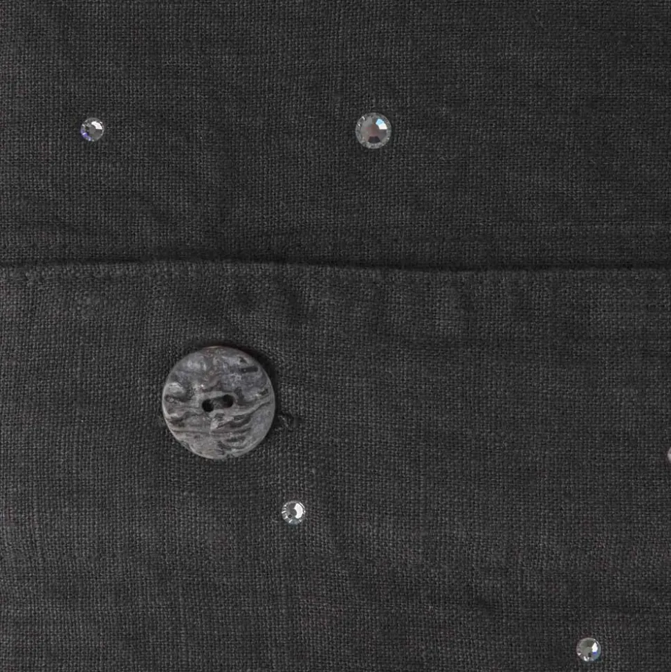 Copripiumone in Lino Nero con Cristalli Letto Matrimoniale di Lusso - Damante