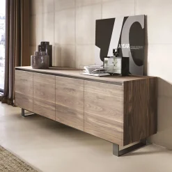 Credenza Alta in Legno con Base in Metallo Made in Italy - Berta