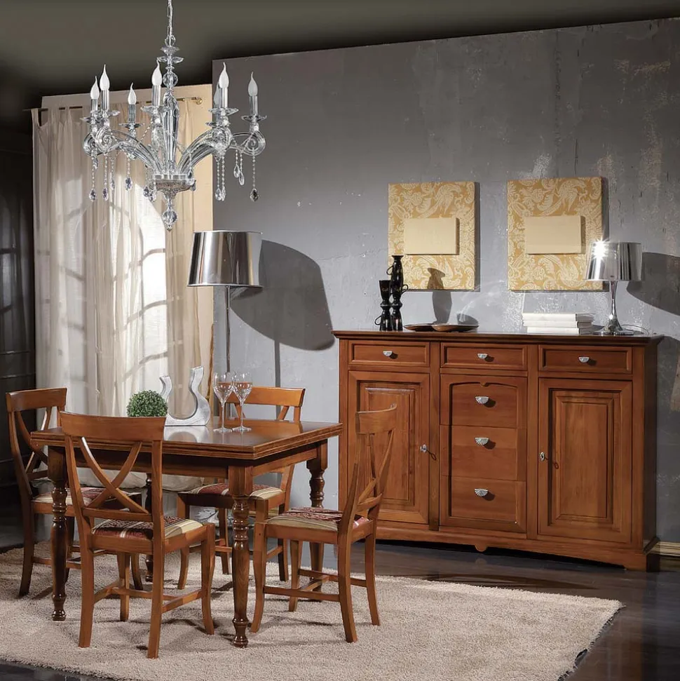 Credenza Classica in Legno Tanganica con 6 Cassetti e 2 Ante Made in Italy - Bragi