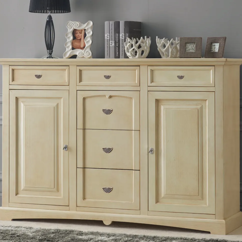 Credenza Classica in Legno Tanganica con 6 Cassetti e 2 Ante Made in Italy - Bragi