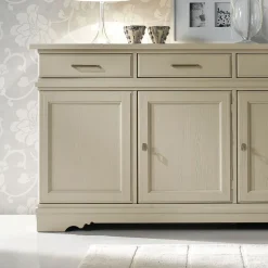 Credenza con 3 Ante e 3 Cassetti in Avorio Patinato Made in Italy - Gleti