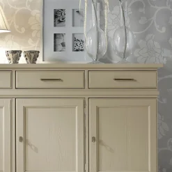Credenza con 3 Ante e 3 Cassetti in Avorio Patinato Made in Italy - Gleti