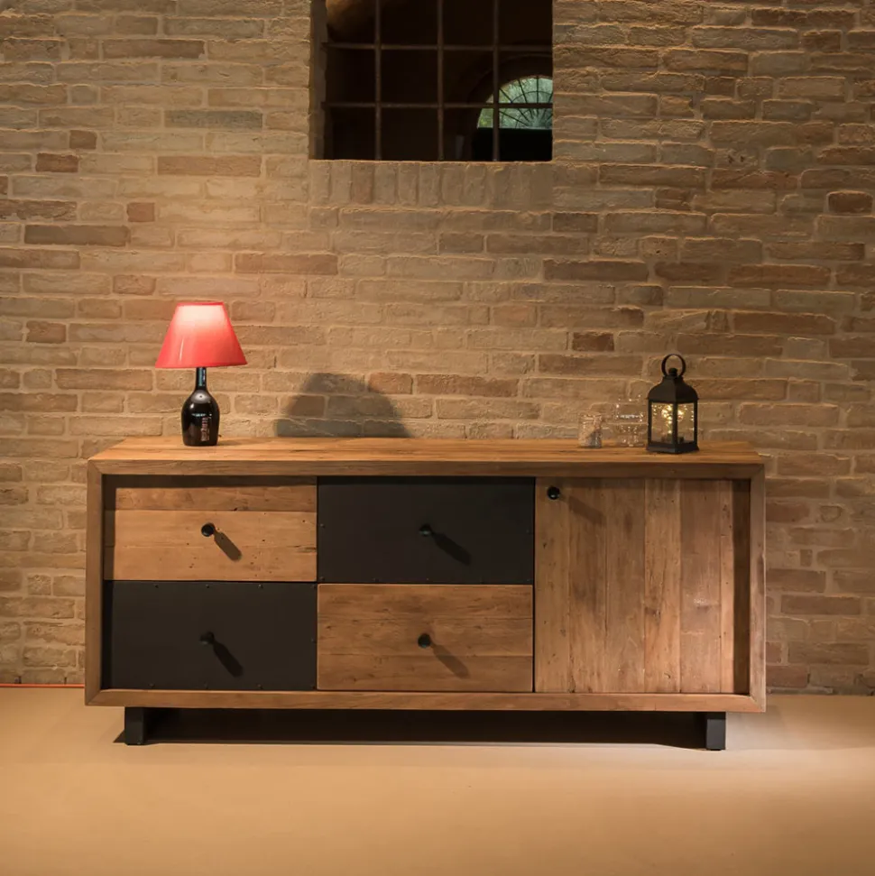 Credenza da Interno con un'Anta, 4 Cassetti e Piedi in Metallo - Slide