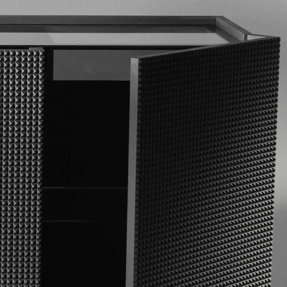Credenza design moderno nera con 2 ante e cassettone estraibile Flora