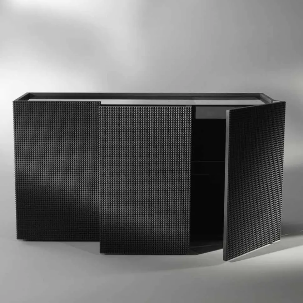 Credenza design moderno nera con 2 ante e cassettone estraibile Flora