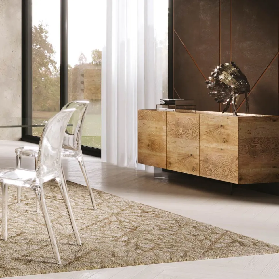 Credenza in Legno a 3 Ante con Base in Cristallo Temperato Made in Italy - Soraya