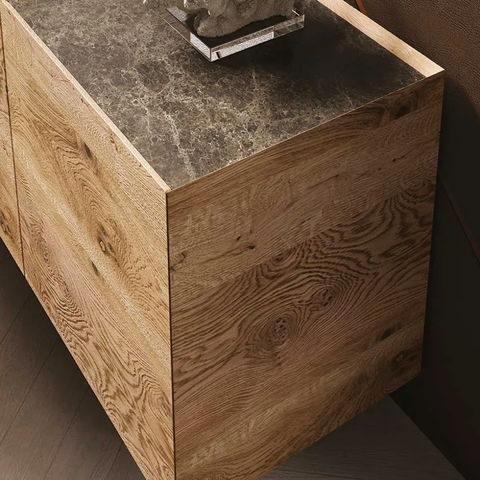 Credenza in Legno a 3 Ante con Base in Cristallo Temperato Made in Italy - Soraya