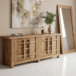 Credenza in Legno di Pino Naturale Invecchiato con 2 o 4 Ante - Aituno