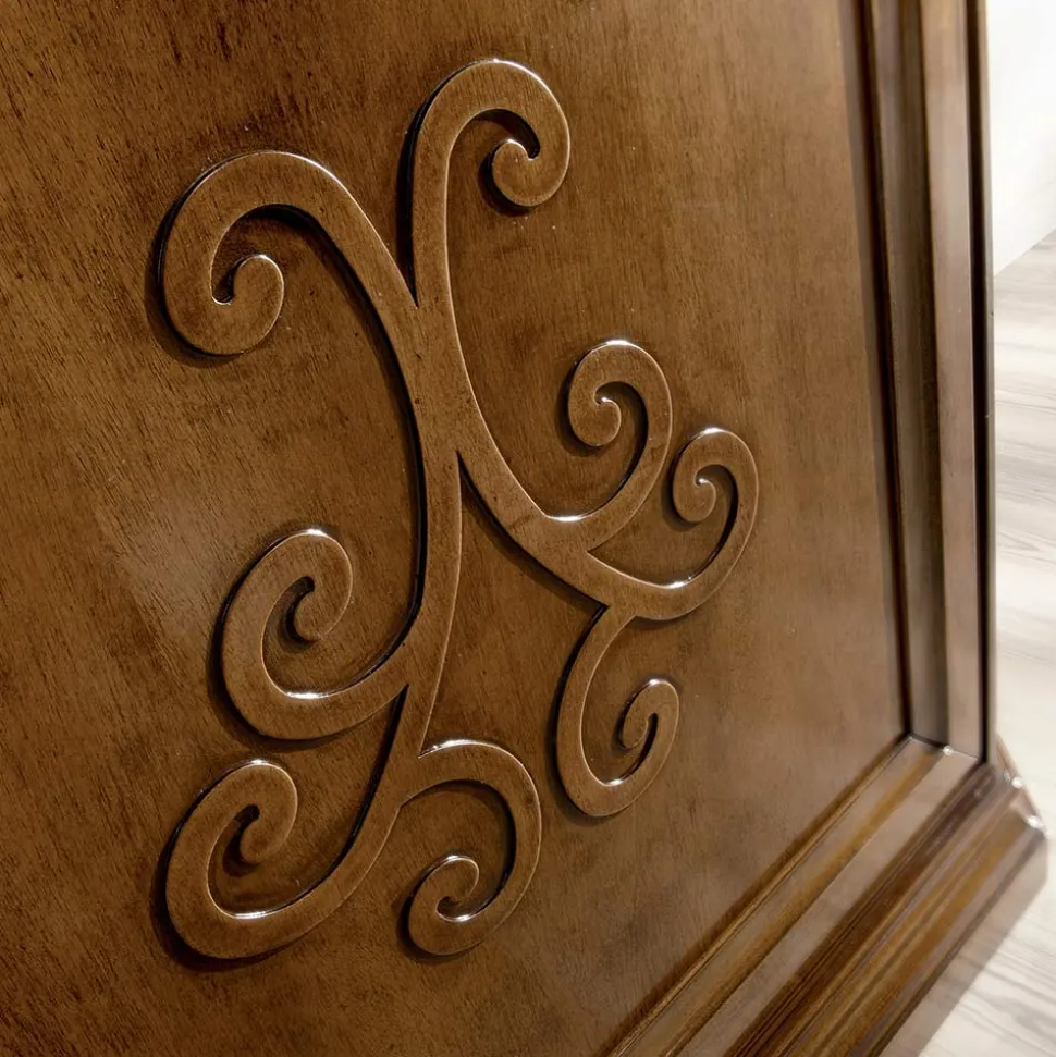 Credenza in Legno Finitura Noce Patinato con Decoro Giglio Made in Italy - Ciliegia