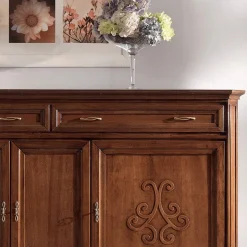 Credenza in Legno Finitura Noce Patinato con Decoro Giglio Made in Italy - Ciliegia