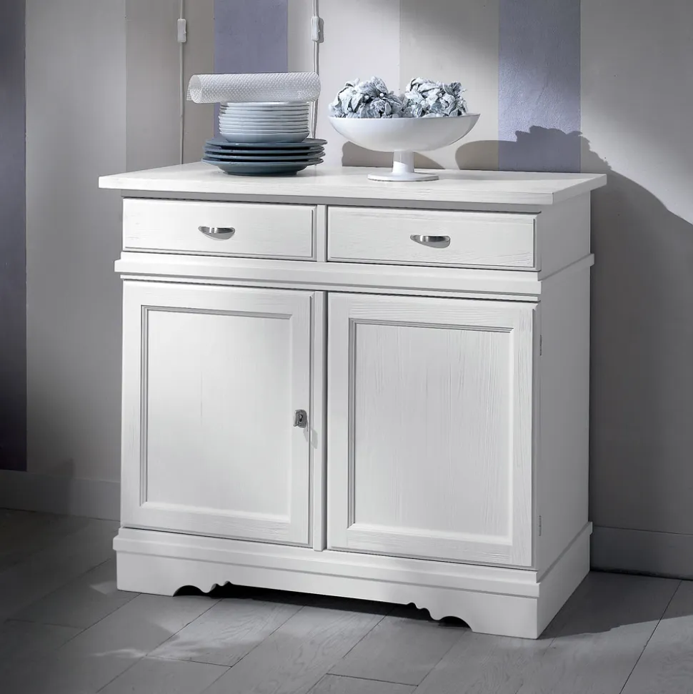 Credenza in Legno Laccato Bianco con 2 Ante e 2 Cassetti Made in Italy - Sogbo
