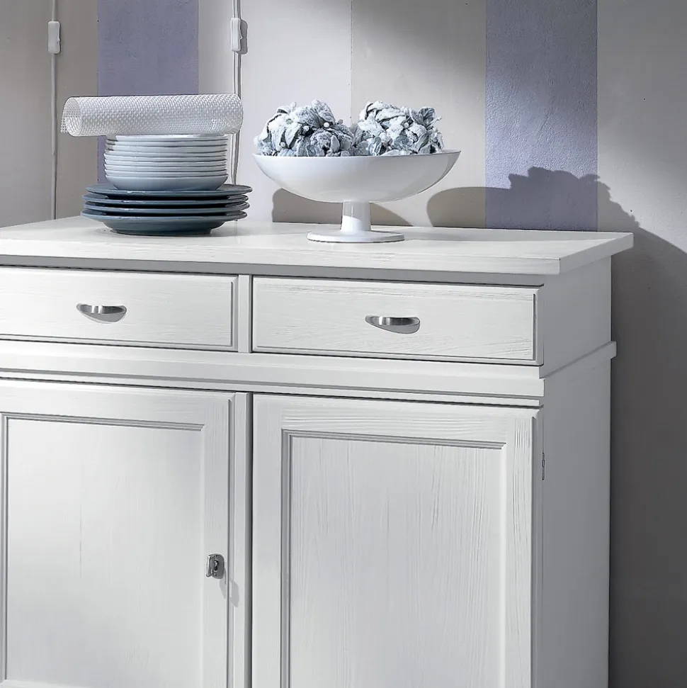 Credenza in Legno Laccato Bianco con 2 Ante e 2 Cassetti Made in Italy - Sogbo