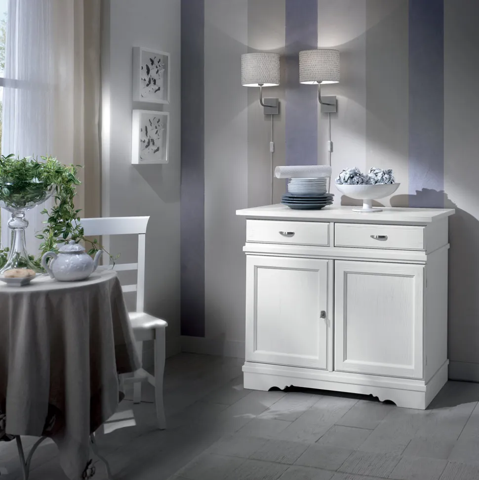 Credenza in Legno Laccato Bianco con 2 Ante e 2 Cassetti Made in Italy - Sogbo