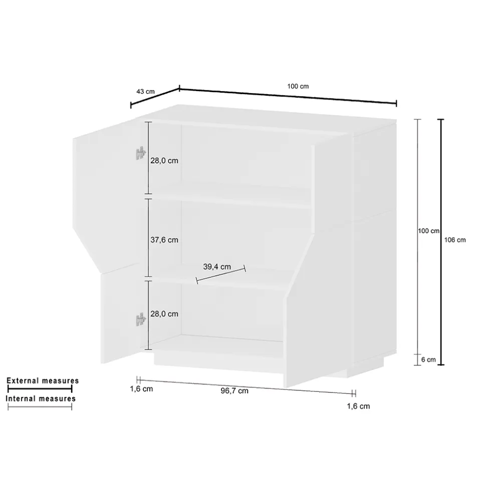 Credenza in Legno Nobilitato 3 Vani e 2 Mensole Made in Italy - Alyssa