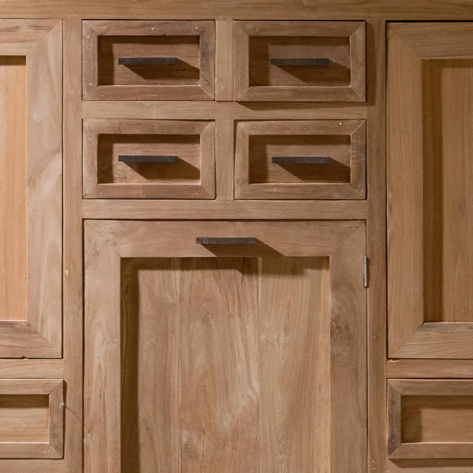 Credenza in Teak Massello con 3 Ante e 8 Cassetti - Quan