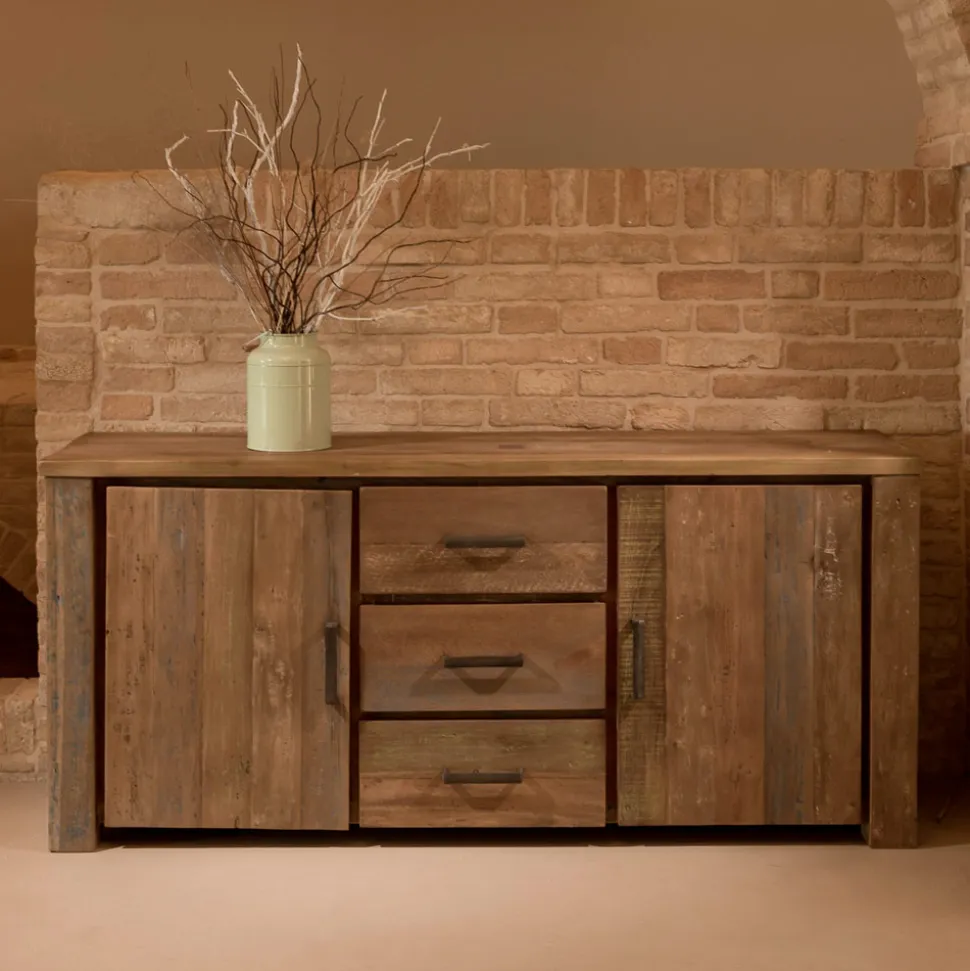 Credenza Living con 2 Ante e 3 Cassetti Centrali in Legno Riciclato - Slide