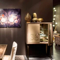 Credenza moderna con 2 ante in legno massello e pelle anilina Joy