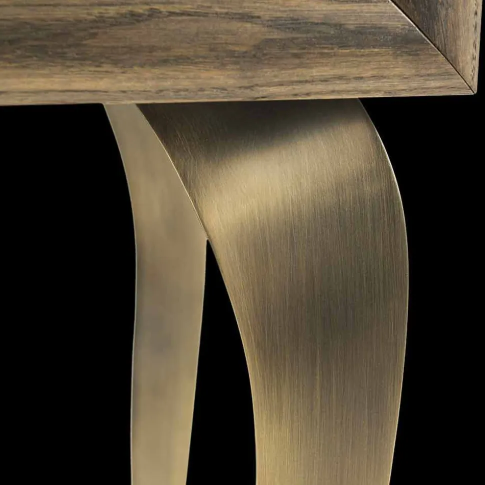 Credenza moderna con 2 ante in legno massello e pelle anilina Joy