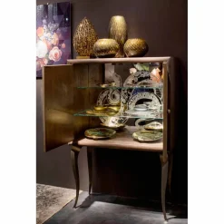 Credenza moderna con 2 ante in legno massello e pelle anilina Joy