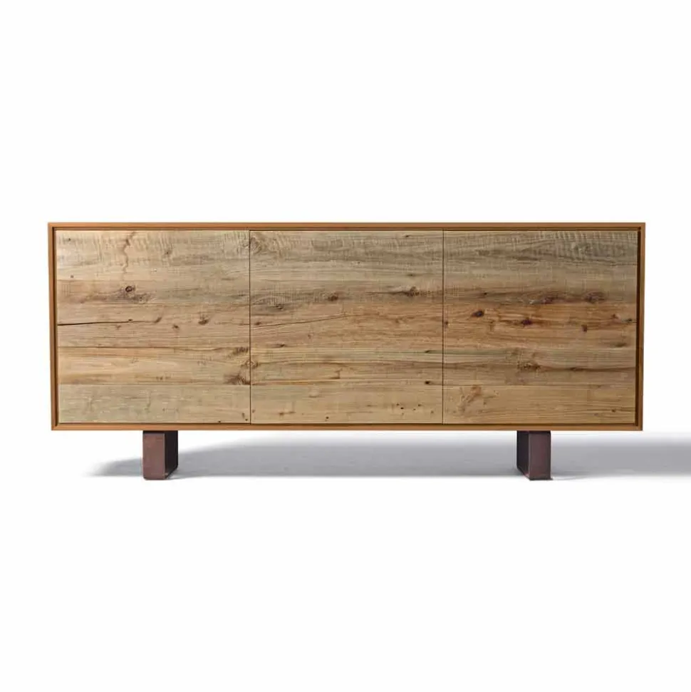 Credenza moderna con 3 ante noce naturale, l.215xp.50cm, Flora