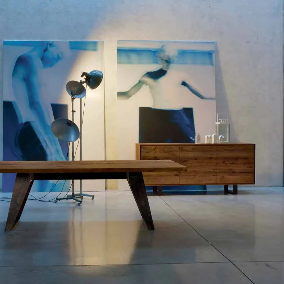 Credenza moderna con 3 ante noce naturale, l.215xp.50cm, Flora