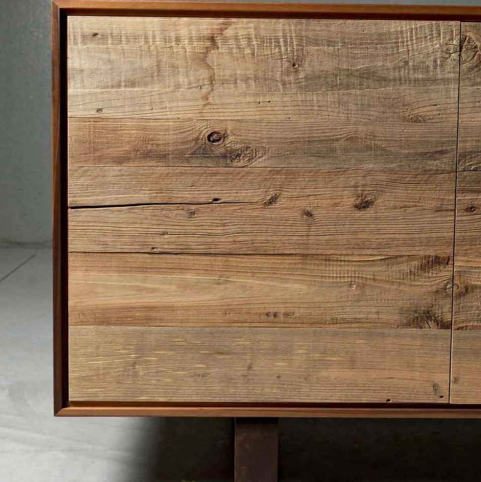 Credenza moderna con 3 ante noce naturale, l.215xp.50cm, Flora