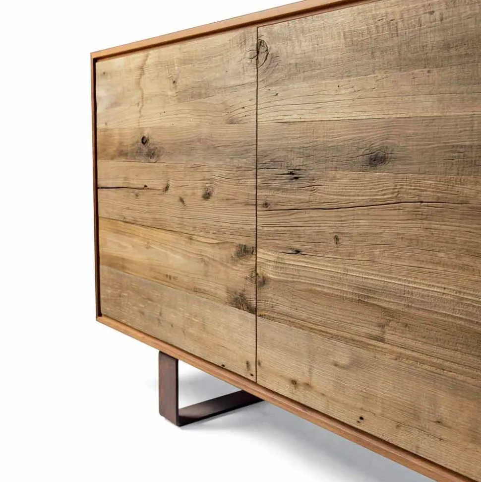Credenza moderna con 3 ante noce naturale, l.215xp.50cm, Flora