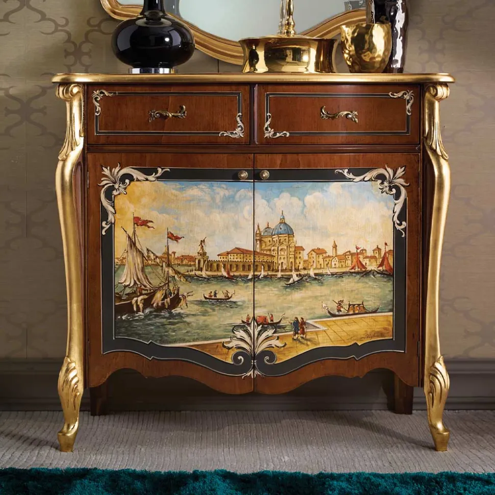 Credenza Soggiorno in Legno con Decoro Veneziano Made in Italy - Ottaviano