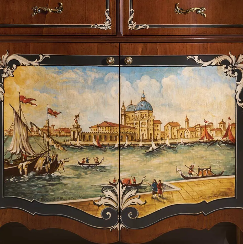 Credenza Soggiorno in Legno con Decoro Veneziano Made in Italy - Ottaviano