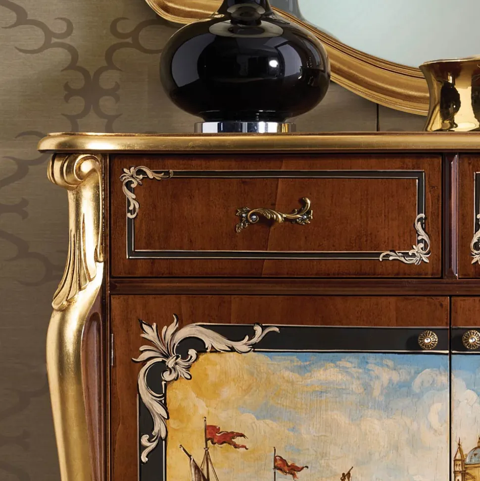Credenza Soggiorno in Legno con Decoro Veneziano Made in Italy - Ottaviano