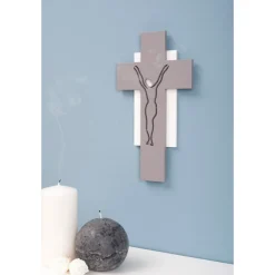 Crocifisso Bianco e Grigio Realizzato con Incisione Laser Made in Italy - Nadia