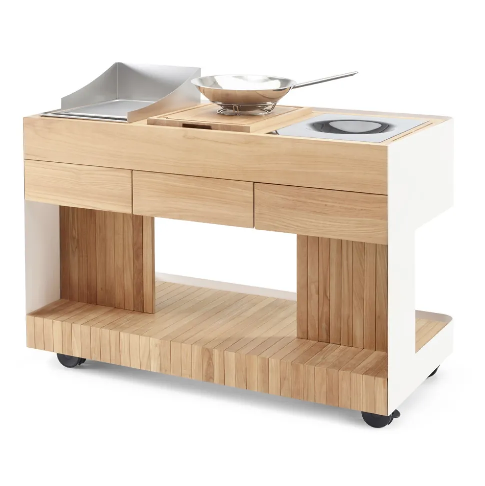 Cucina da Esterno 141x70x93 cm Realizzata in Teak Massiccio e Alluminio - Stilosa