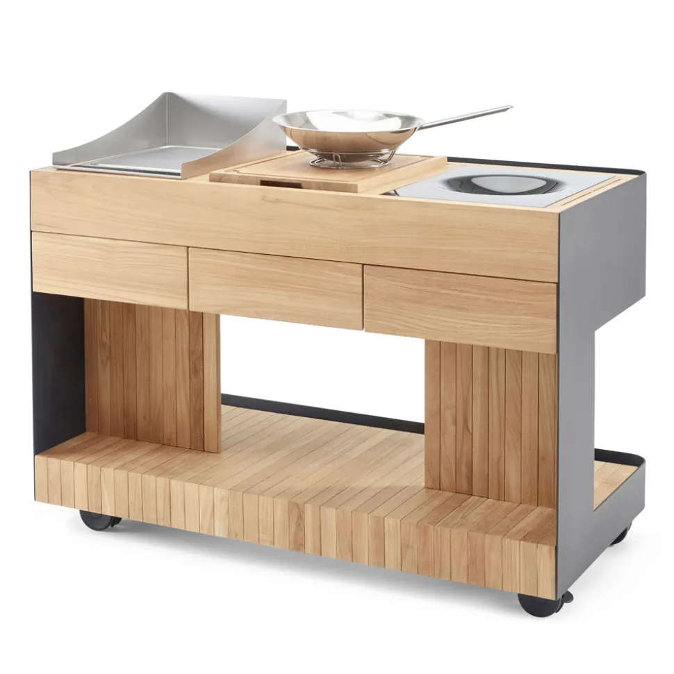 Cucina da Esterno 141x70x93 cm Realizzata in Teak Massiccio e Alluminio - Stilosa
