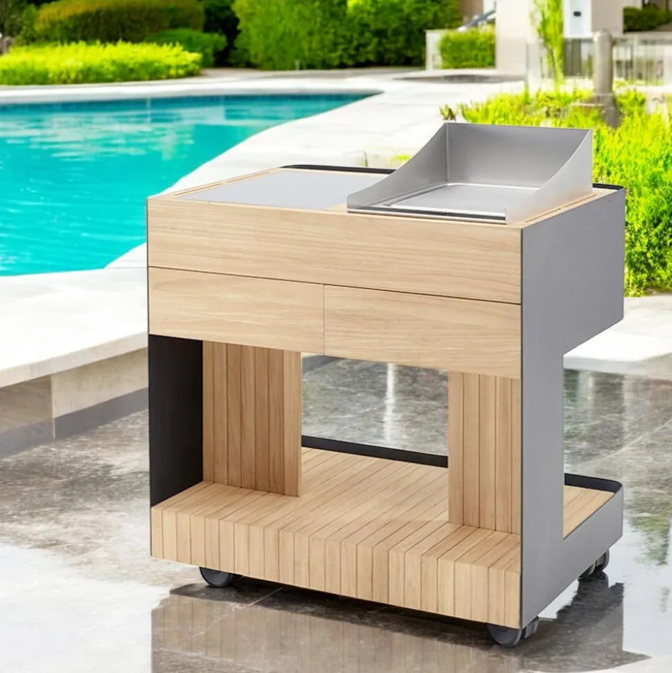 Cucina da Esterno 96x70x93 cm Realizzata in Teak Massiccio e Alluminio - Raffinata