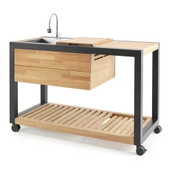 Cucina da Esterno 140x65x93 cm Realizzata in Teak Massiccio e Alluminio - Conviviale