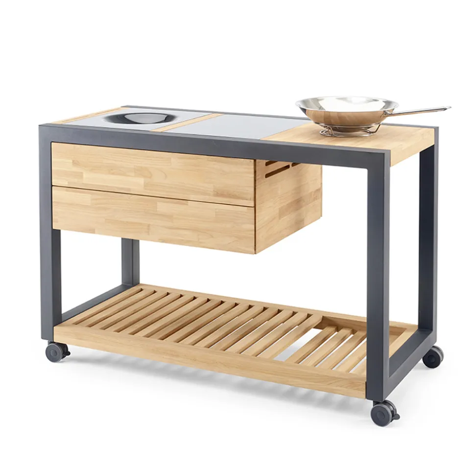 Cucina da Esterno 140x65x93 cm Realizzata in Teak Massiccio e Alluminio - Conviviale
