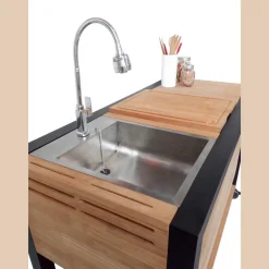 Cucina da Esterno 140x65x93 cm Realizzata in Teak Massiccio e Alluminio - Conviviale