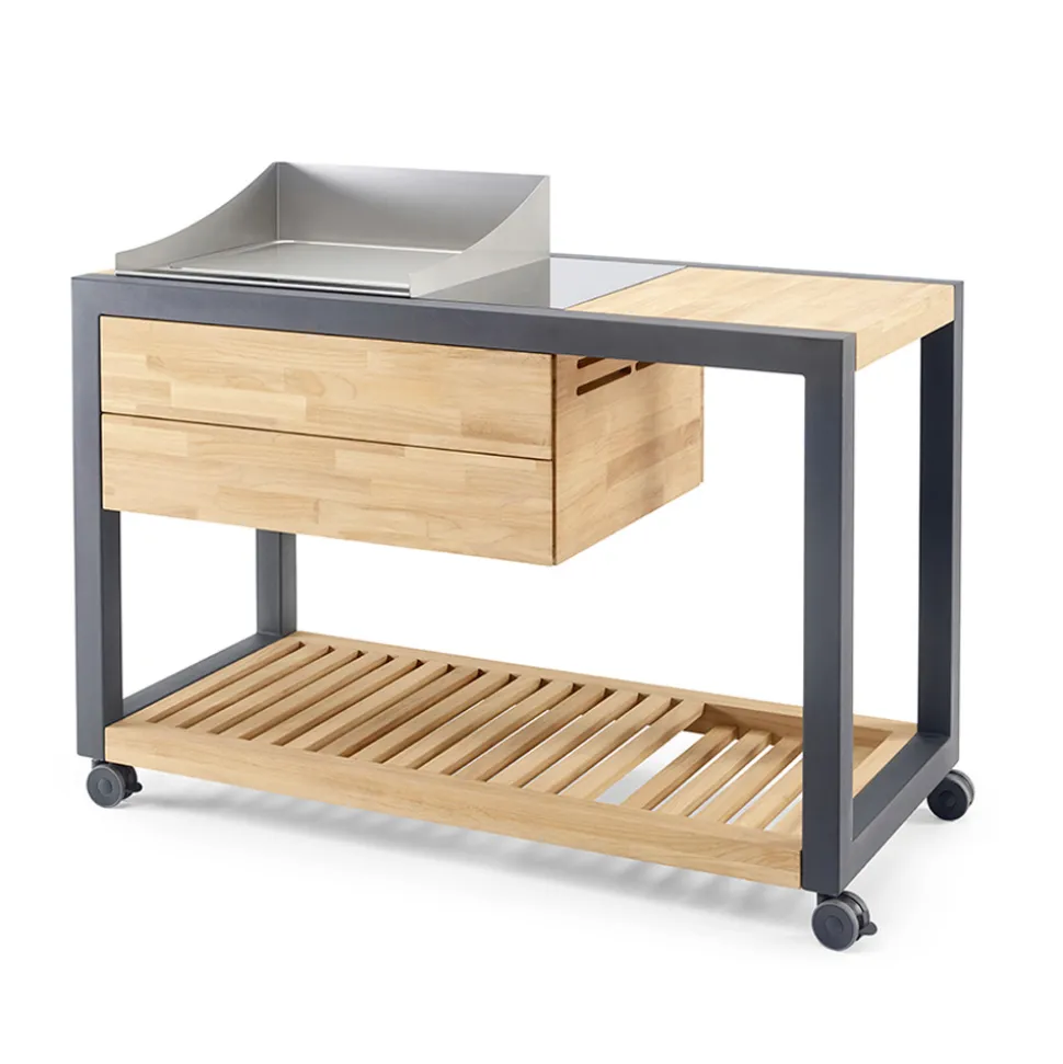 Cucina da Esterno 140x65x93 cm Realizzata in Teak Massiccio e Alluminio - Conviviale