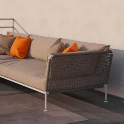 Divano Angolare da Esterno Design Moderno in Tessuto Tortora o Bianco - Ontario3