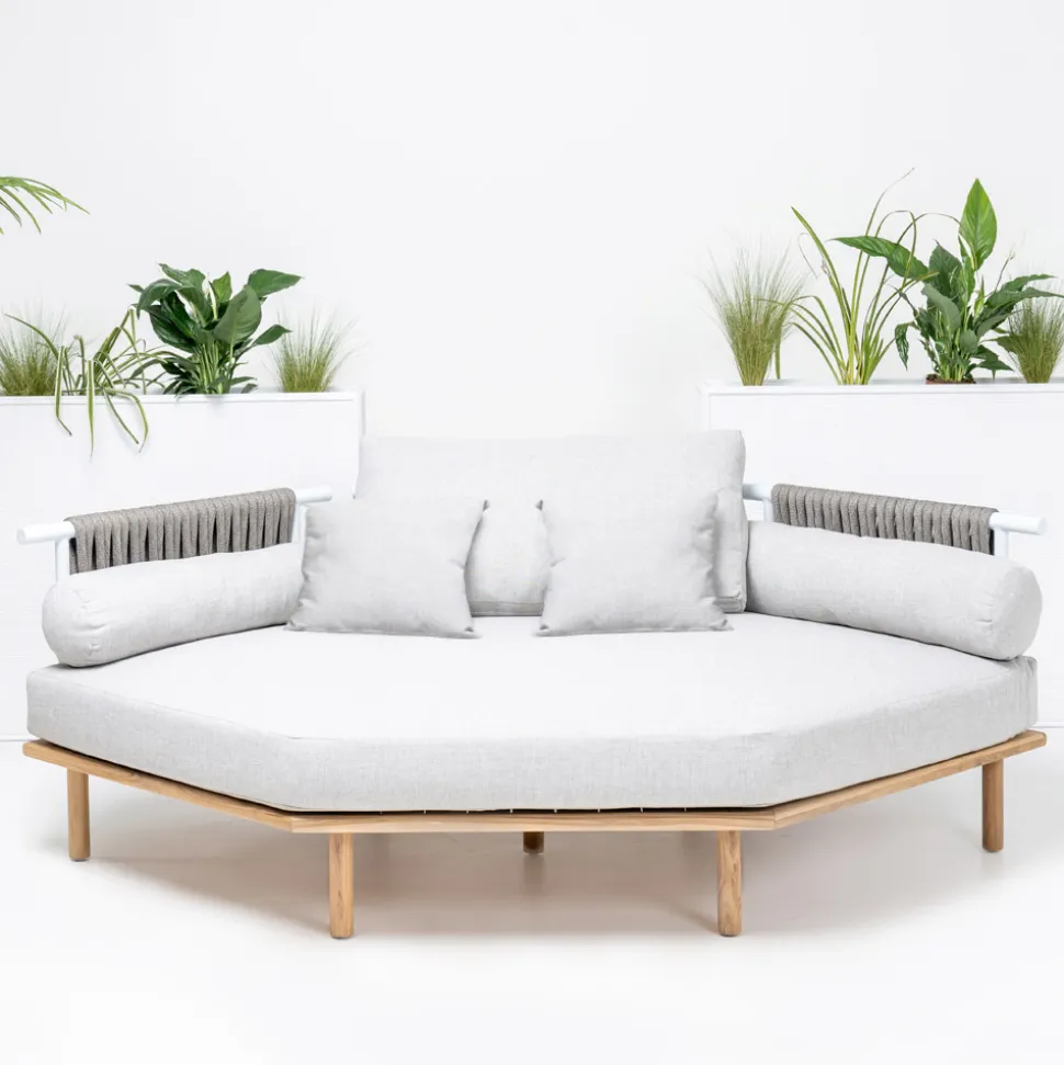 Divano Angolare Esagonale da Giardino in Teak e Corda - Bellatrix