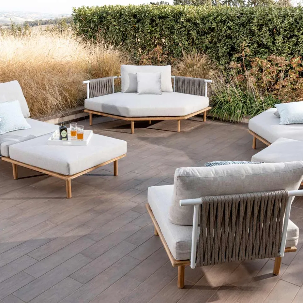 Divano Angolare Esagonale da Giardino in Teak e Corda - Bellatrix