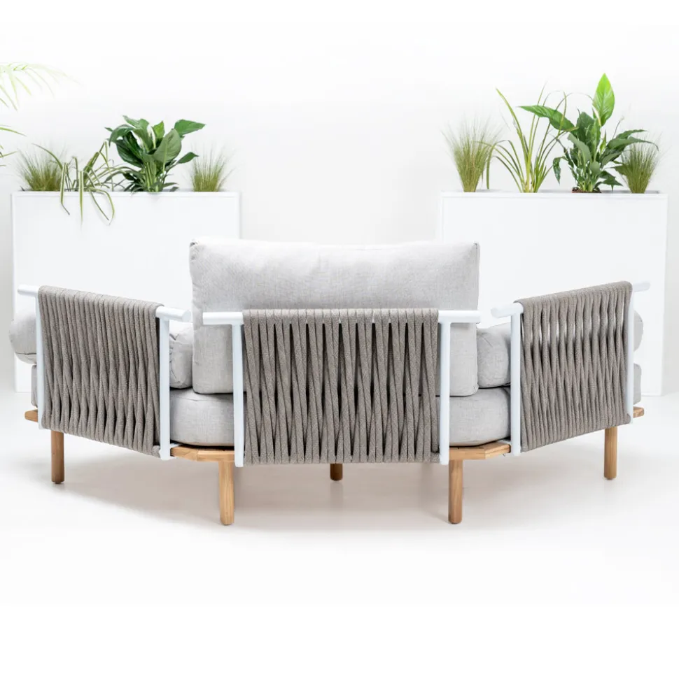 Divano Angolare Esagonale da Giardino in Teak e Corda - Bellatrix