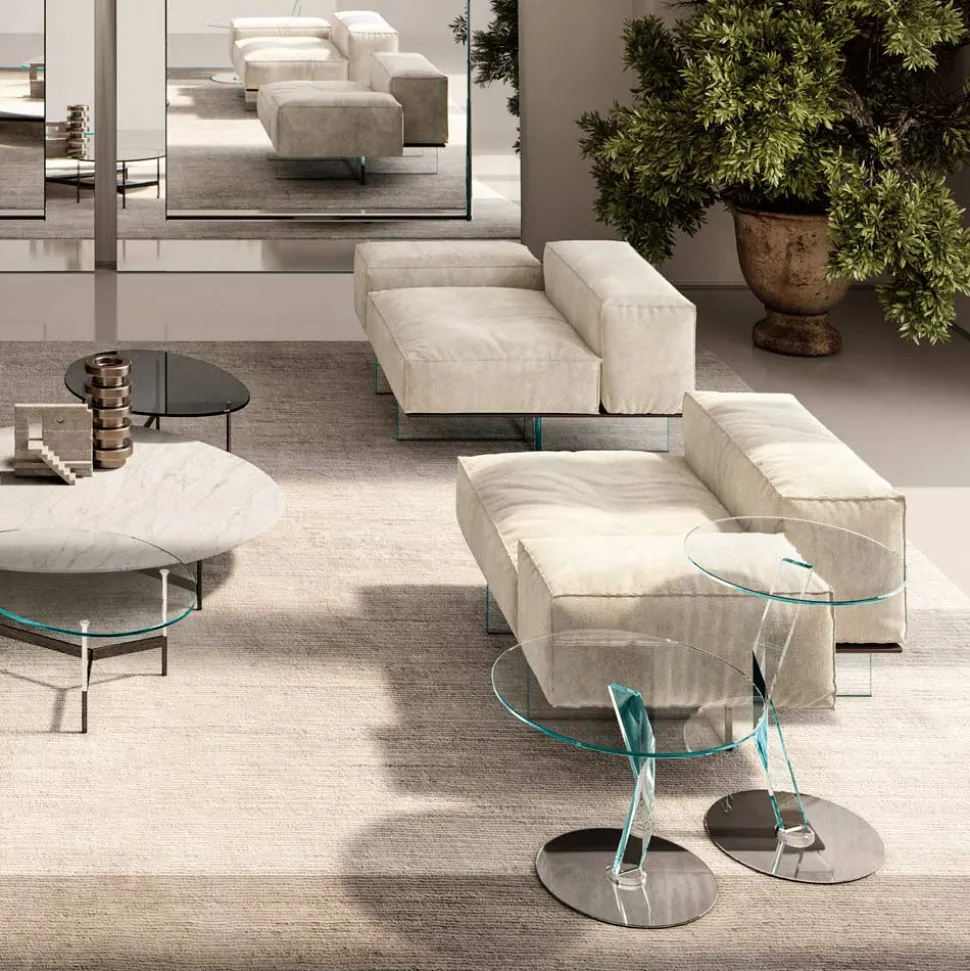 Divano Angolare Sinistro con Base in Vetro Extrachiaro Made in Italy - Rory