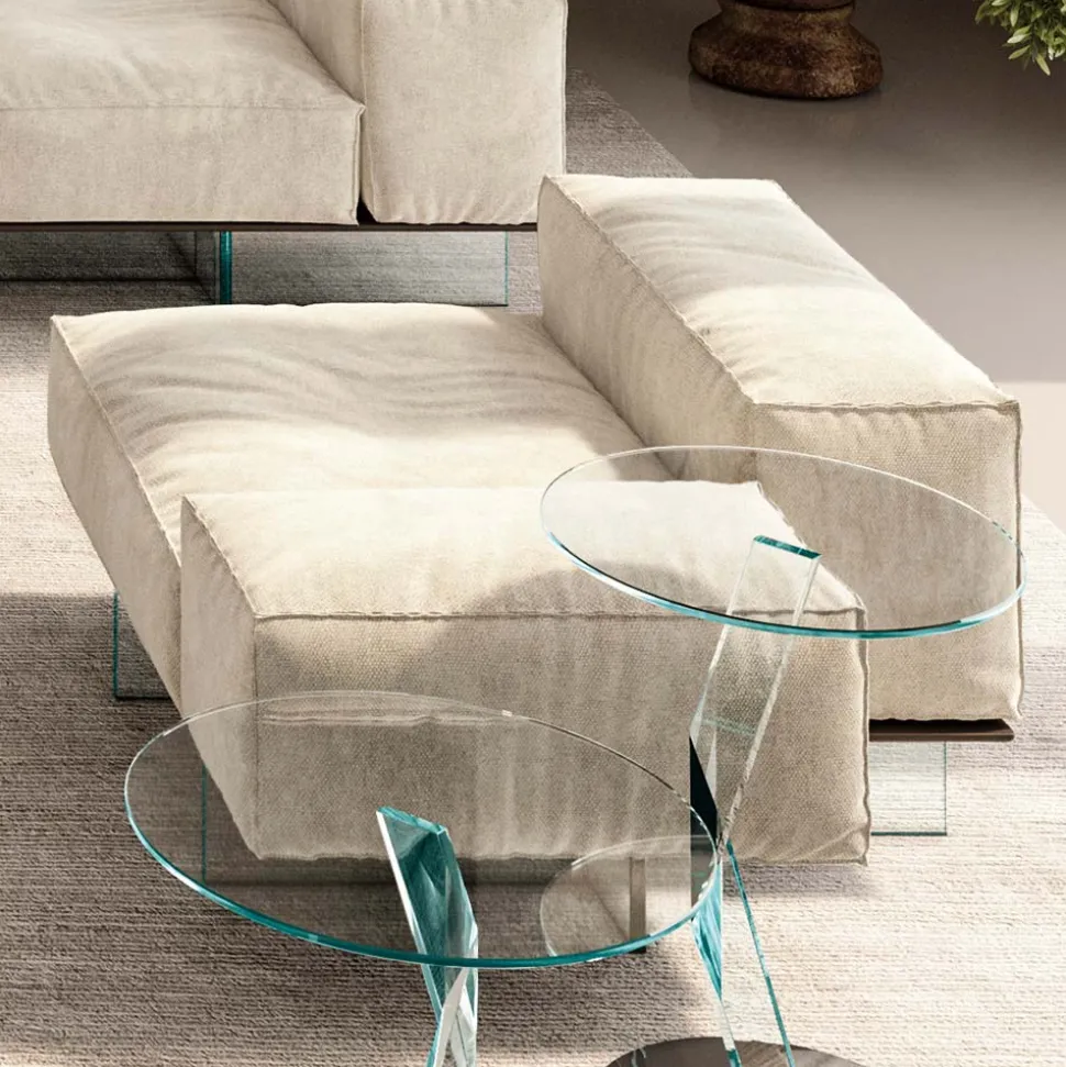 Divano Angolare Sinistro con Base in Vetro Extrachiaro Made in Italy - Rory