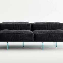 Divano con Base in Vetro Extrachiaro e Seduta in Tessuto Made in Italy - Rory
