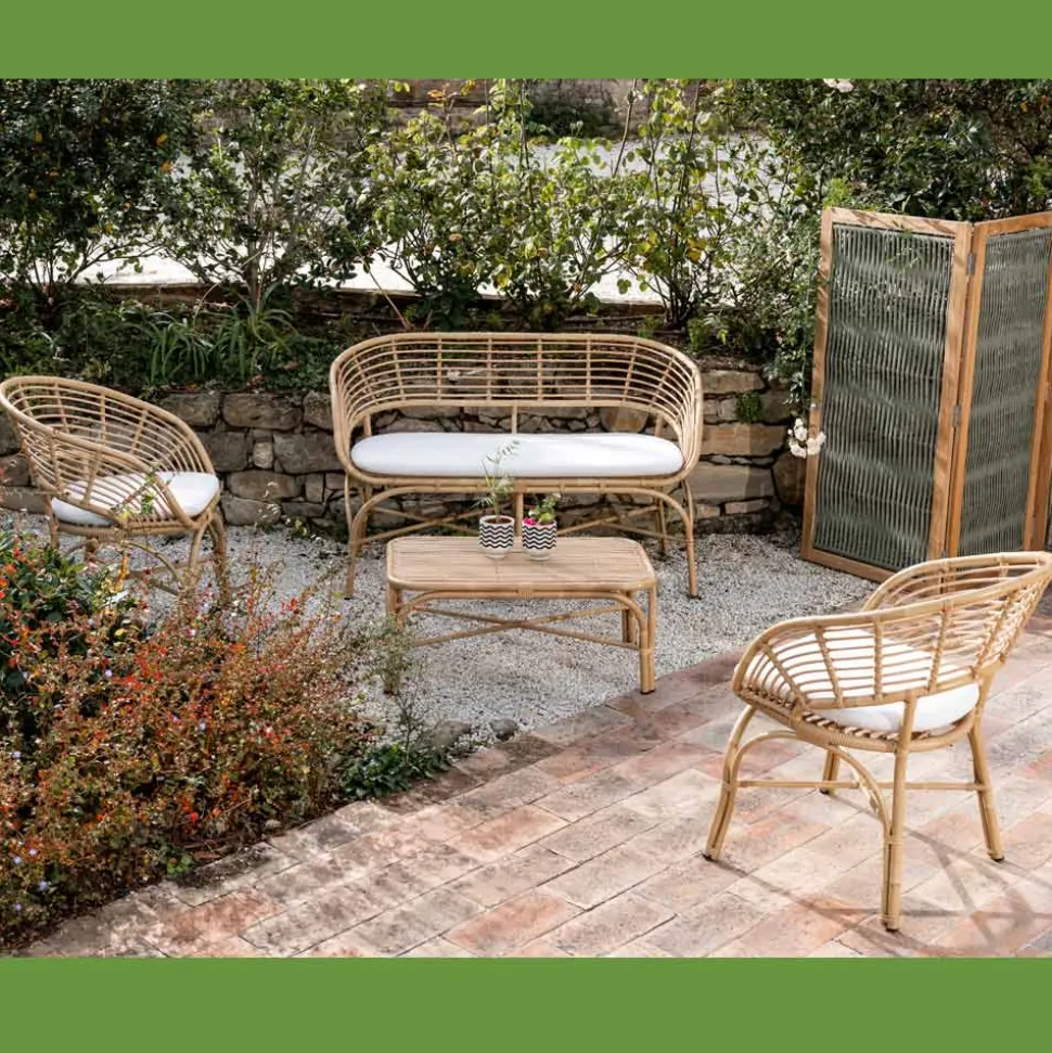 Divano da Giardino in Alluminio e Intreccio in Polyrattan e Cuscino - Ellide