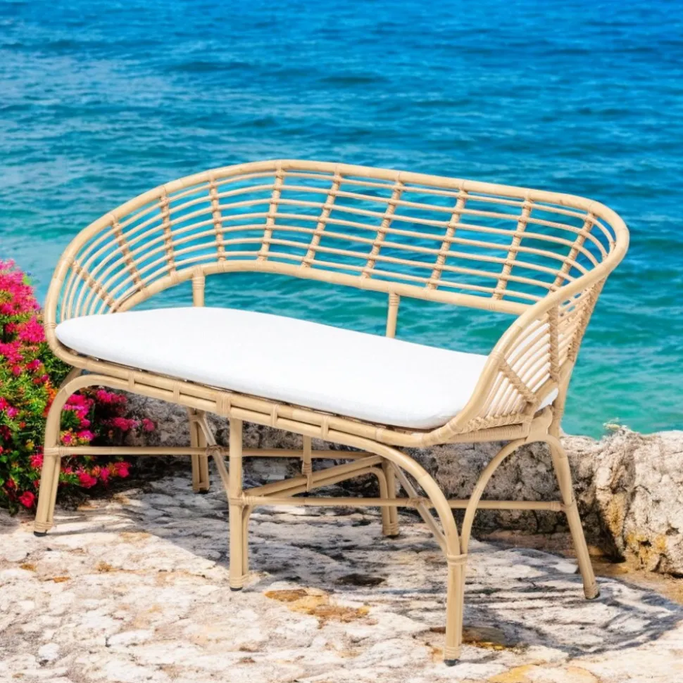 Divano da Giardino in Alluminio e Intreccio in Polyrattan e Cuscino - Ellide